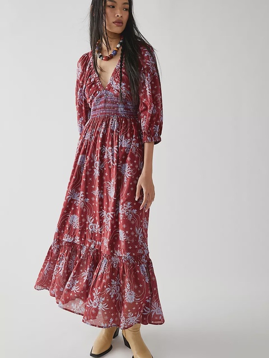 Free People Dresses & Skirts - Free People Golden Hour Maxi Dress In Wine Combo Size XS